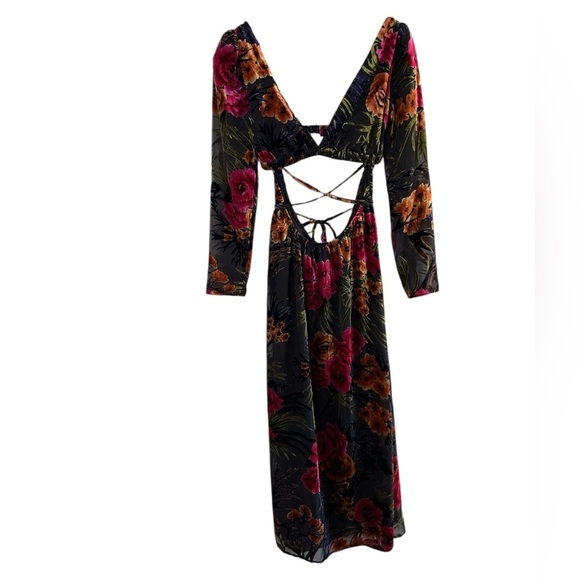 WeWoreWhat Velvet Flocked Cut Out Mini Dress Black Multi Size M Celebration Wear - Picture 15 of 15